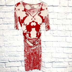 Etro red print jersey 3/4 sleeve dress size 6